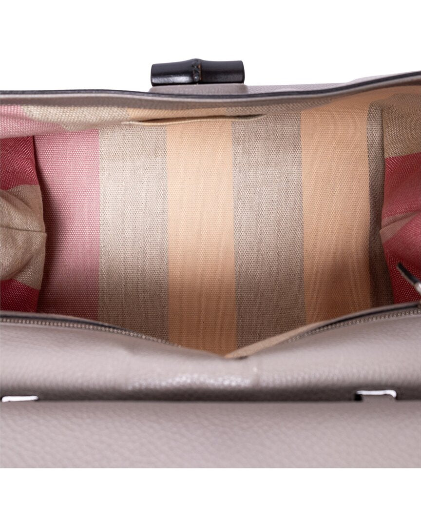 Gucci Gucci Grey Calfskin Grained Leather Bamboo Daily Top Handle (Authentic Pre-
