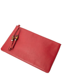 Gucci Gucci Red Grained Calfskin Leather Bamboo Tassel Zip Clutch (Authentic Pre-