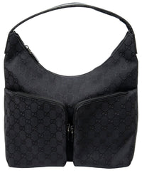 Gucci Gucci Black Monogrammed Canvas Double Pocket Hobo (Authentic Pre-Loved)