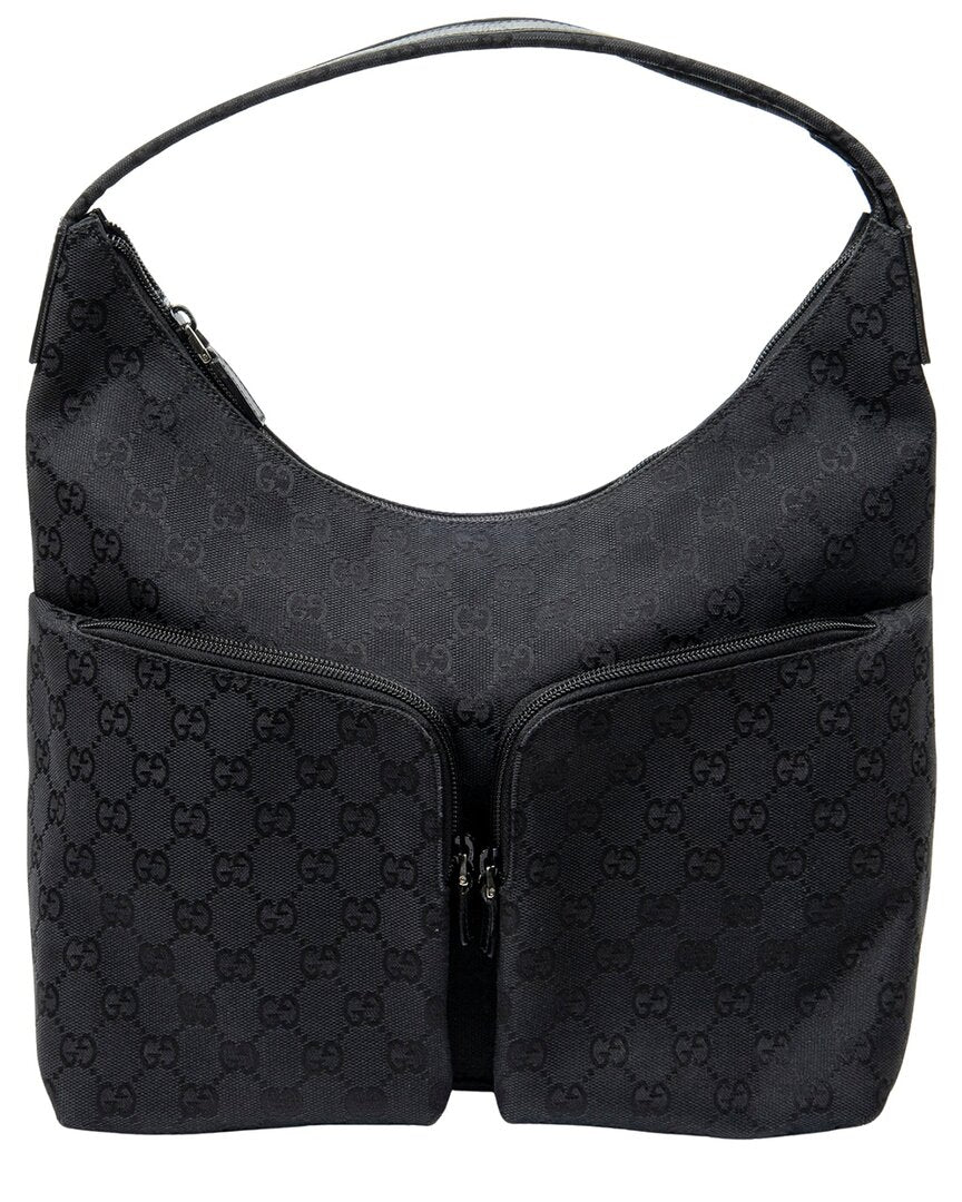Gucci Gucci Black Monogrammed Canvas Double Pocket Hobo (Authentic Pre-Loved)