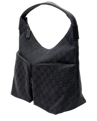 Gucci Gucci Black Monogrammed Canvas Double Pocket Hobo (Authentic Pre-Loved)