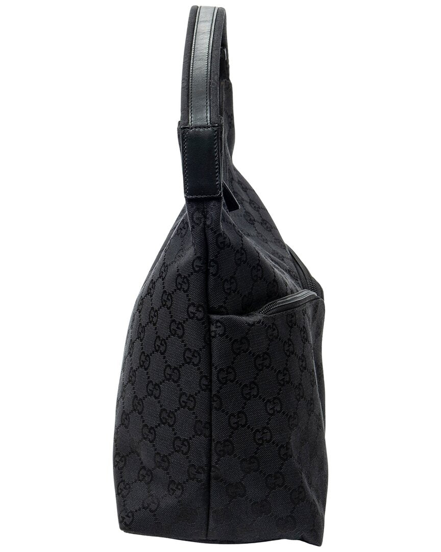 Gucci Gucci Black Monogrammed Canvas Double Pocket Hobo (Authentic Pre-Loved)