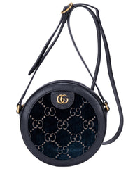 Gucci Gucci Black Velvet Monogram Canvas Round Crossbody (Authentic Pre-Loved)