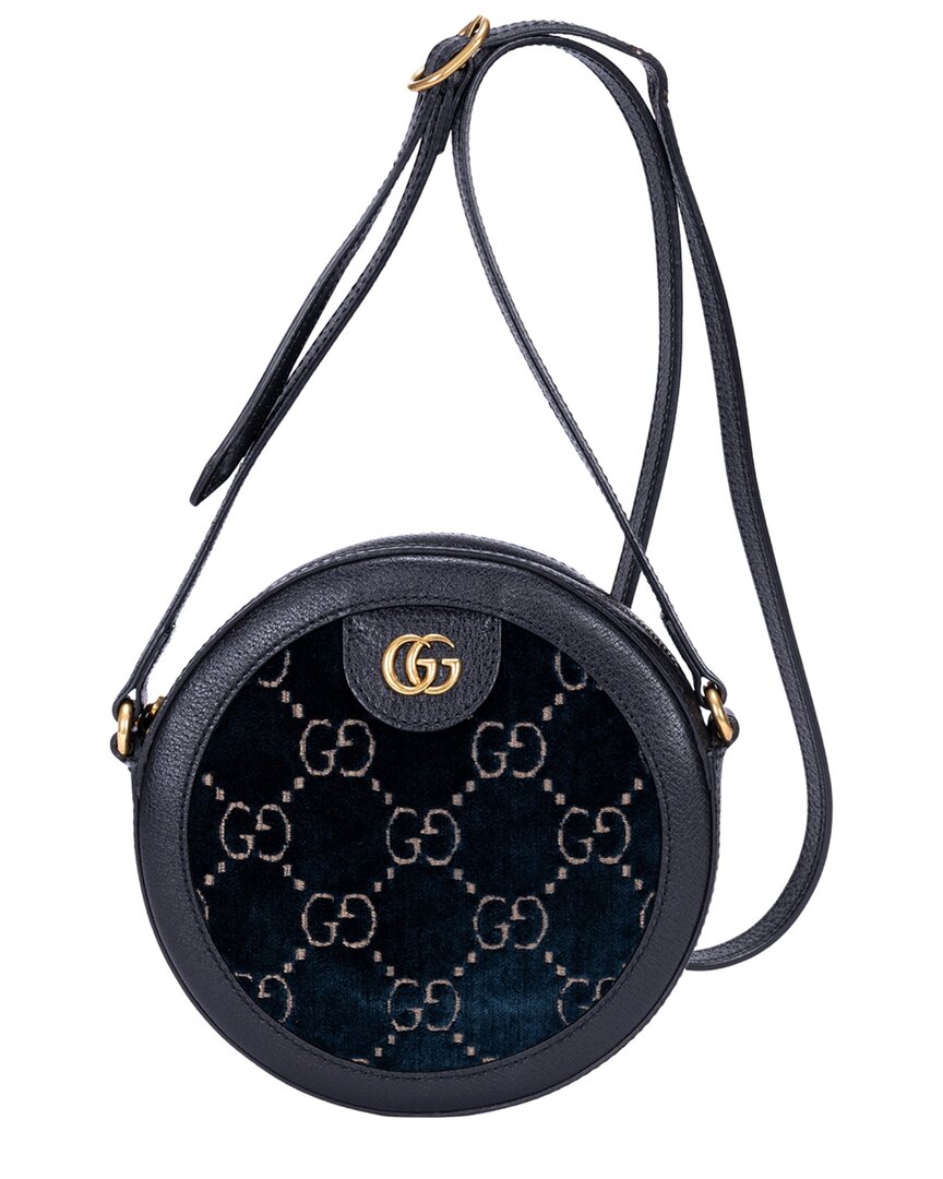 Gucci Gucci Black Velvet Monogram Canvas Round Crossbody (Authentic Pre-Loved)