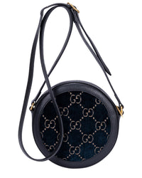 Gucci Gucci Black Velvet Monogram Canvas Round Crossbody (Authentic Pre-Loved)