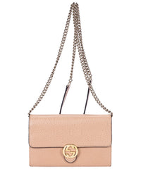 Gucci Gucci Beige Calfskin Grained Leather Interlocking G Chain Wallet (Authentic
