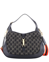 Gucci Gucci Black Gg Print Denim Canvas Jackie 1961 Hobo, Never Carried (Authentic