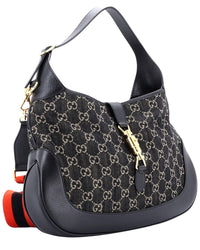 Gucci Gucci Black Gg Print Denim Canvas Jackie 1961 Hobo, Never Carried (Authentic