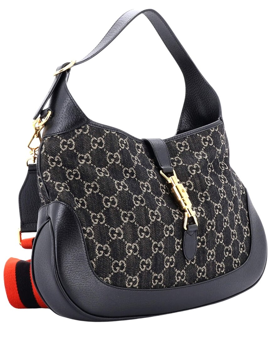 Gucci Gucci Black Gg Print Denim Canvas Jackie 1961 Hobo, Never Carried (Authentic