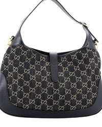 Gucci Gucci Black Gg Print Denim Canvas Jackie 1961 Hobo, Never Carried (Authentic
