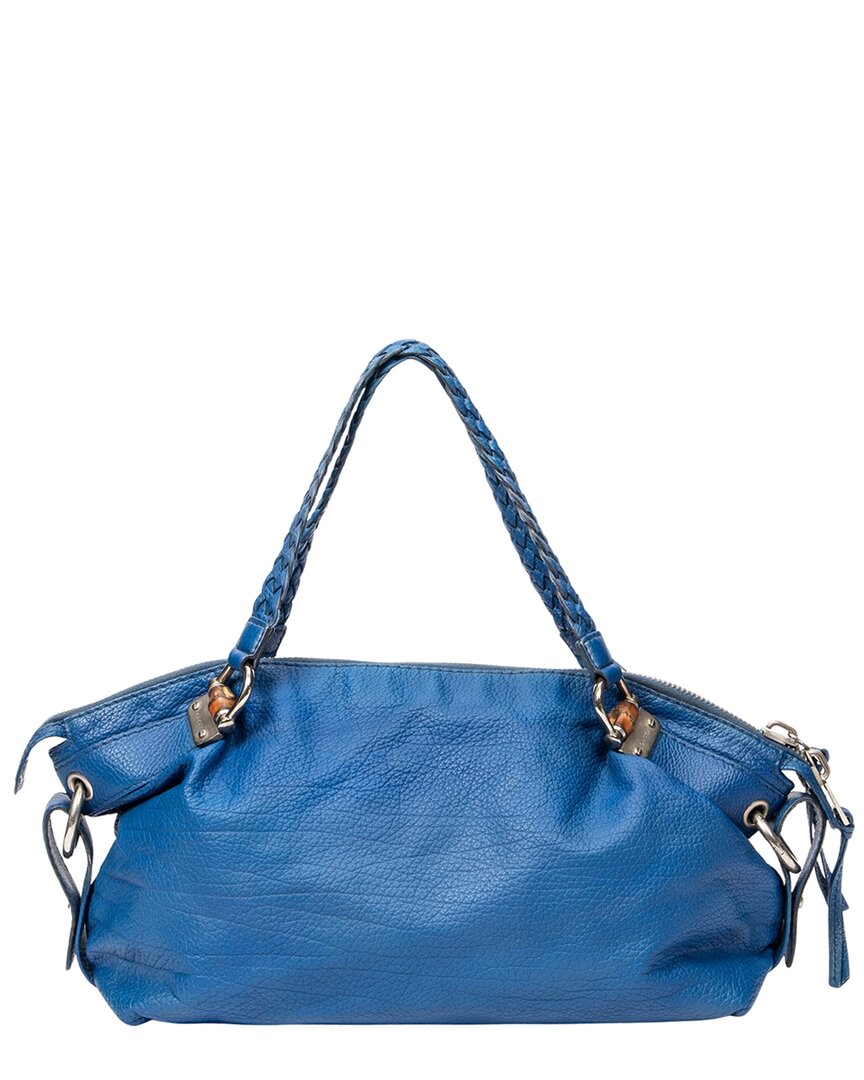 Gucci Gucci Royal Blue Pebbled Calfskin Leather Large Bamboo Bar Boston (Authentic