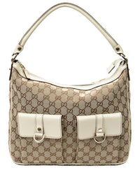 Gucci Gucci Beige & Ivory Monogrammed Canvas Medium Abbey Pocket Hobo (Authentic
