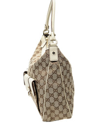 Gucci Gucci Beige & Ivory Monogrammed Canvas Medium Abbey Pocket Hobo (Authentic