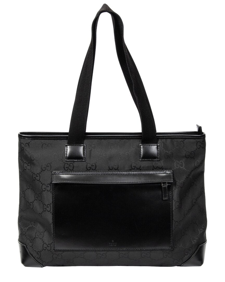 Gucci Gucci Black Monogrammed Nylon Canvas Medium Front Pocket Tote (Authentic Pre-