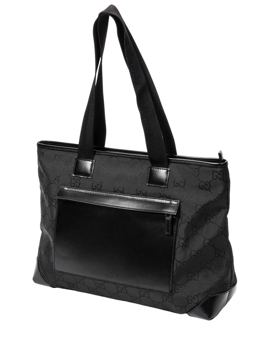 Gucci Gucci Black Monogrammed Nylon Canvas Medium Front Pocket Tote (Authentic Pre-