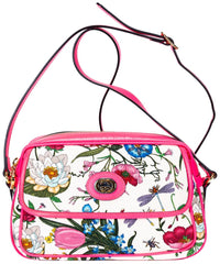 Gucci Gucci Pink & Beige Flora Printed Canvas Multicolor Flora Camera Crossbody,
