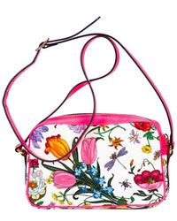 Gucci Gucci Pink & Beige Flora Printed Canvas Multicolor Flora Camera Crossbody,
