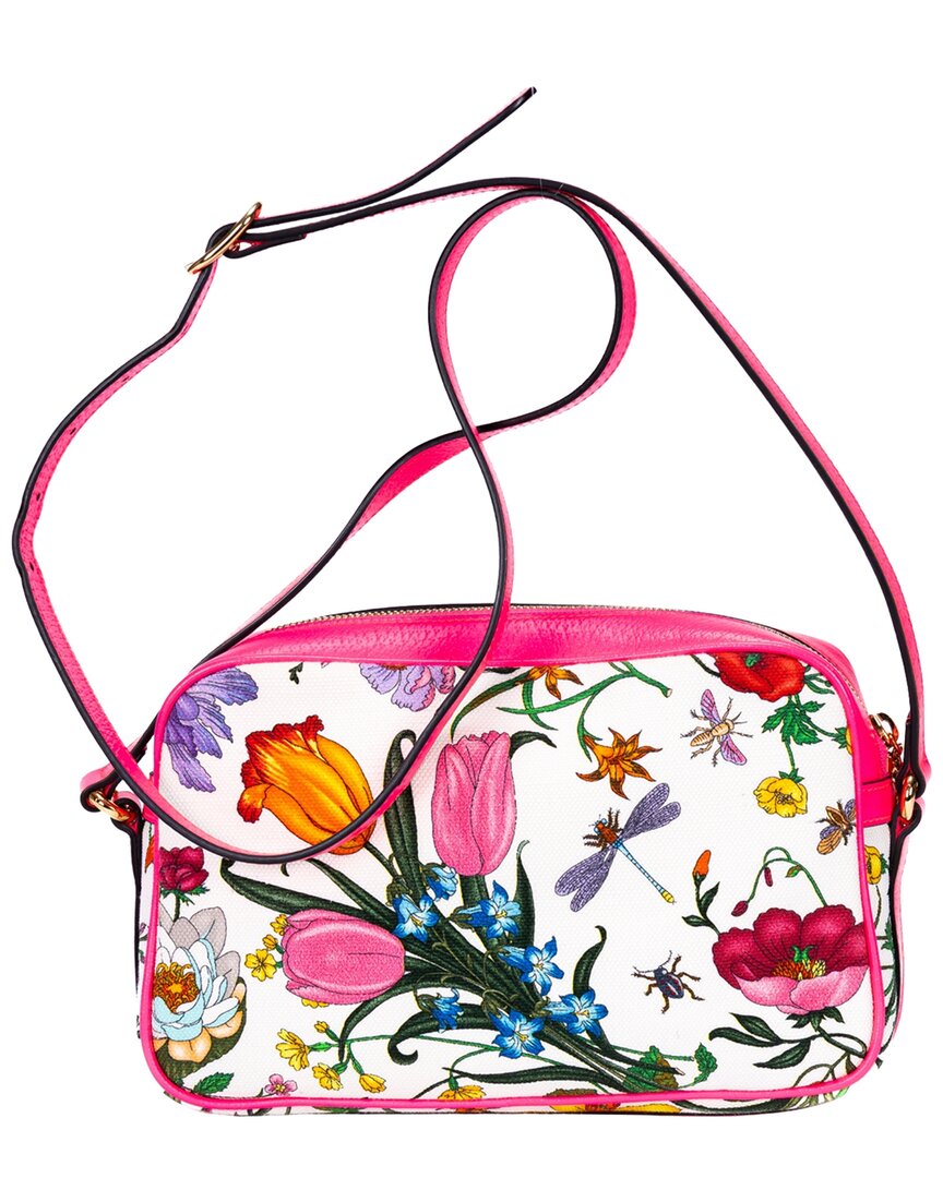 Gucci Gucci Pink & Beige Flora Printed Canvas Multicolor Flora Camera Crossbody,