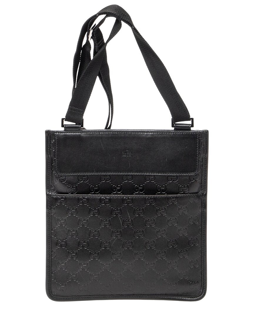 Gucci Gucci Black Guccissima Leather Small Flat Messenger (Authentic Pre-Loved)