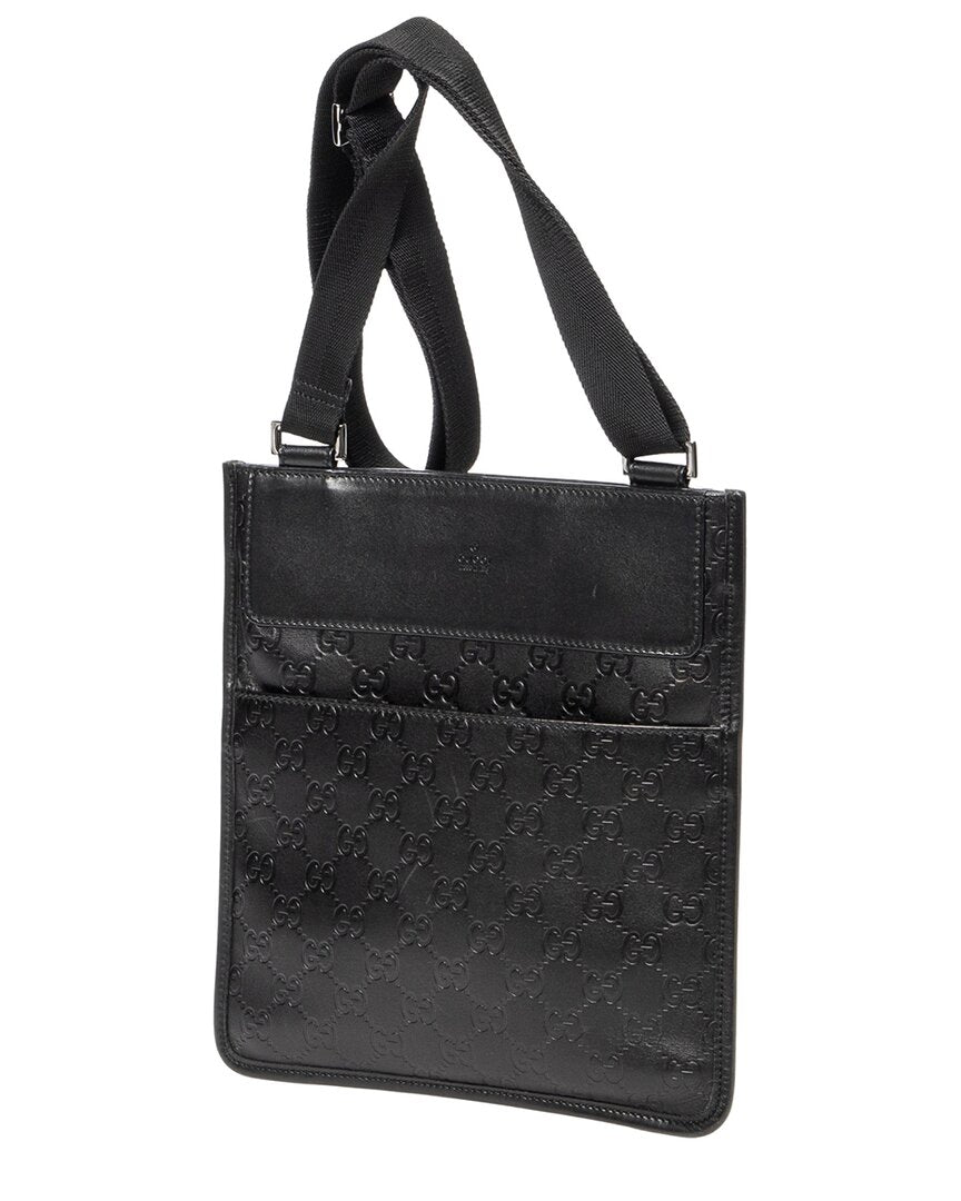 Gucci Gucci Black Guccissima Leather Small Flat Messenger (Authentic Pre-Loved)