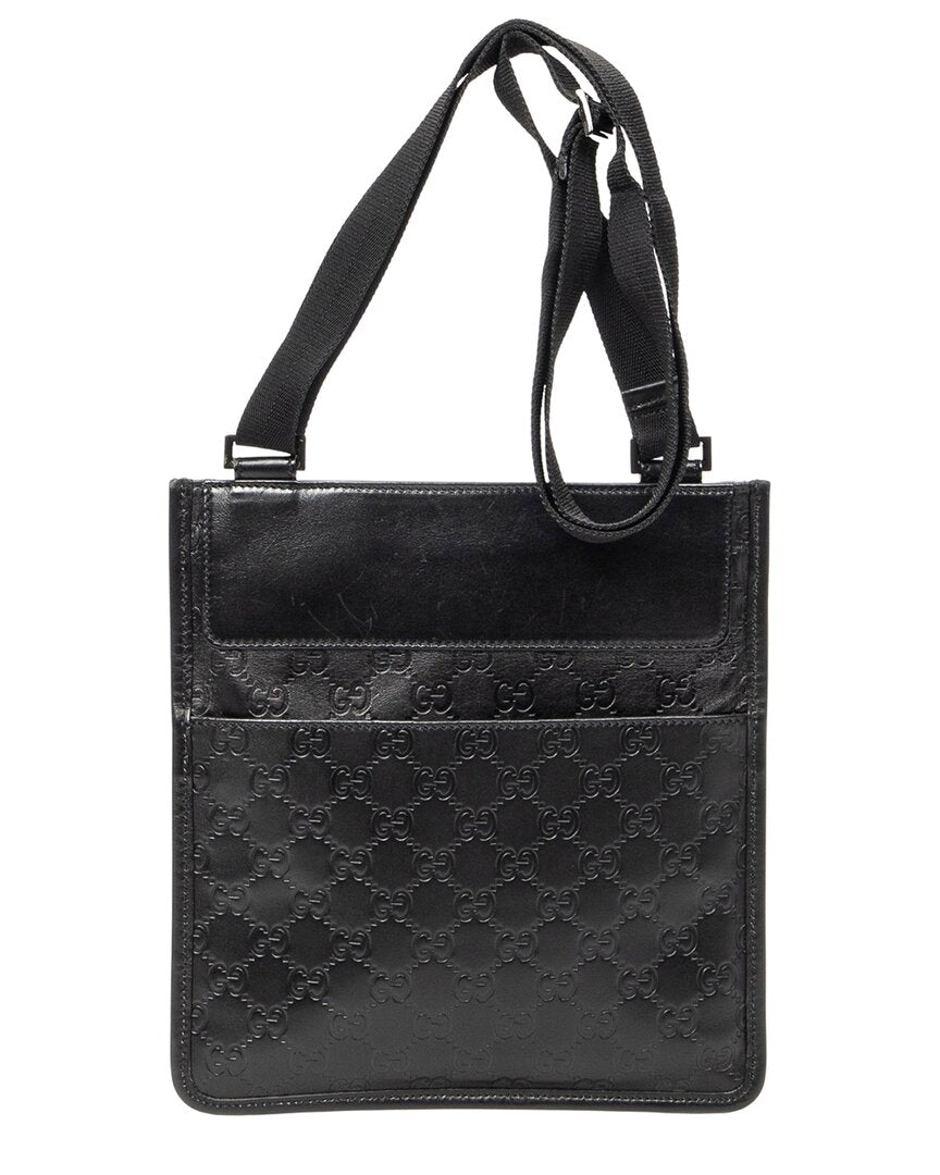 Gucci Gucci Black Guccissima Leather Small Flat Messenger (Authentic Pre-Loved)