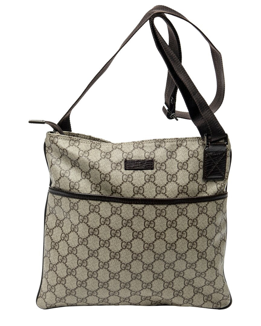 Gucci Gucci Beige & Brown Supreme Coated Canvas Square Flat Crossbody (Authentic