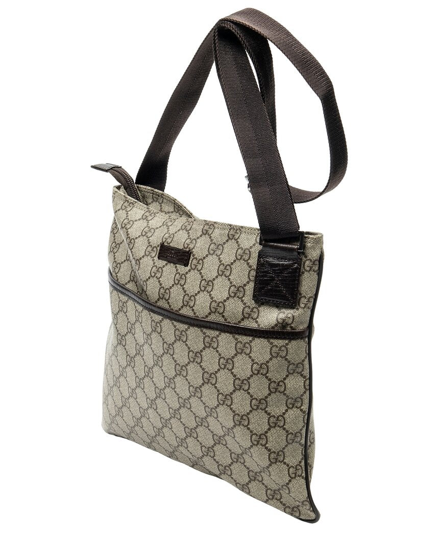 Gucci Gucci Beige & Brown Supreme Coated Canvas Square Flat Crossbody (Authentic