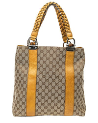 Gucci Gucci Yellow & Beige Monogrammed Canvas Vertical Bamboo Bar Shopper Tote