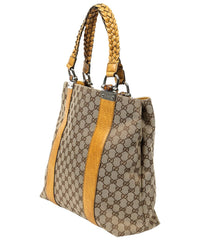 Gucci Gucci Yellow & Beige Monogrammed Canvas Vertical Bamboo Bar Shopper Tote