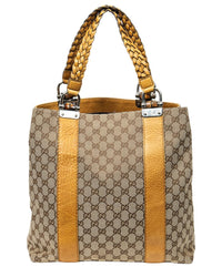 Gucci Gucci Yellow & Beige Monogrammed Canvas Vertical Bamboo Bar Shopper Tote