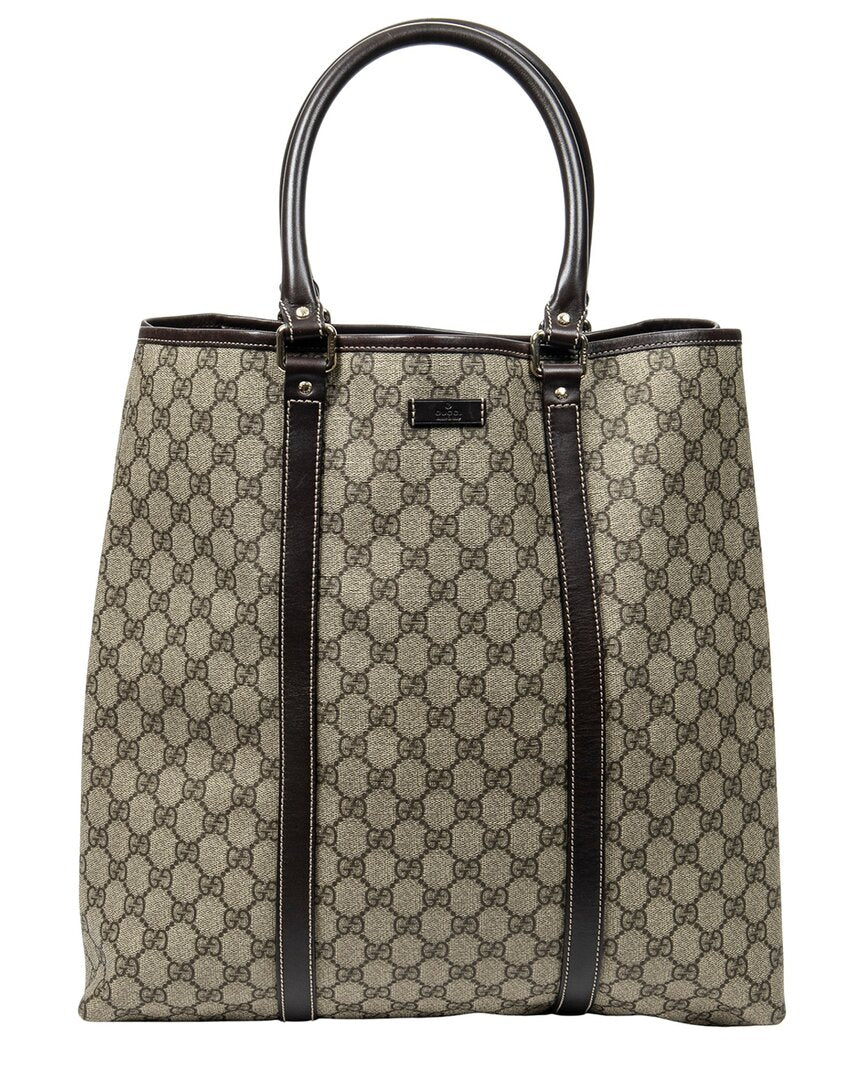 Gucci Gucci Beige & Dark Brown Supreme Coated Canvas Vertical Joy Tote (Authentic
