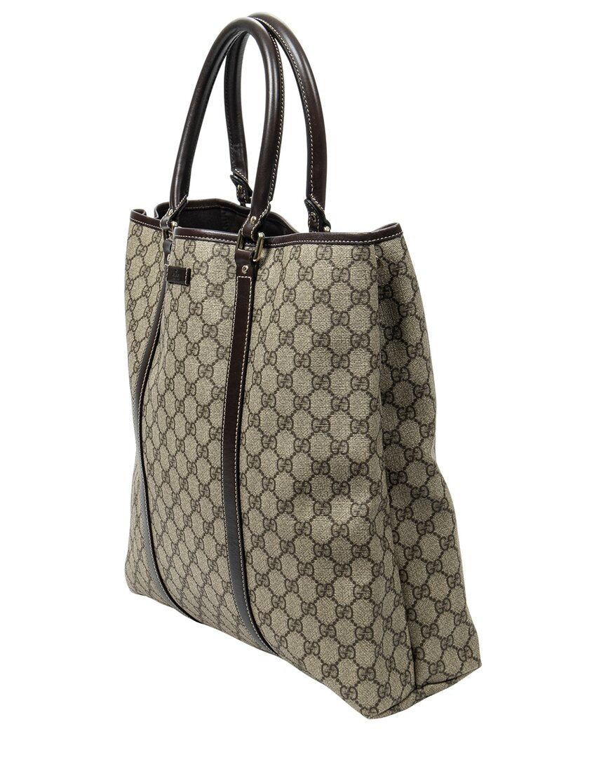 Gucci Gucci Beige & Dark Brown Supreme Coated Canvas Vertical Joy Tote (Authentic
