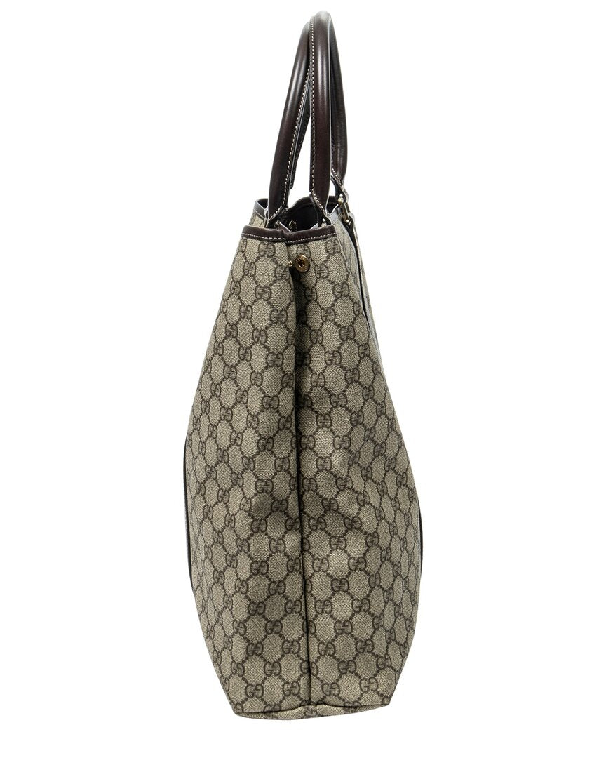 Gucci Gucci Beige & Dark Brown Supreme Coated Canvas Vertical Joy Tote (Authentic