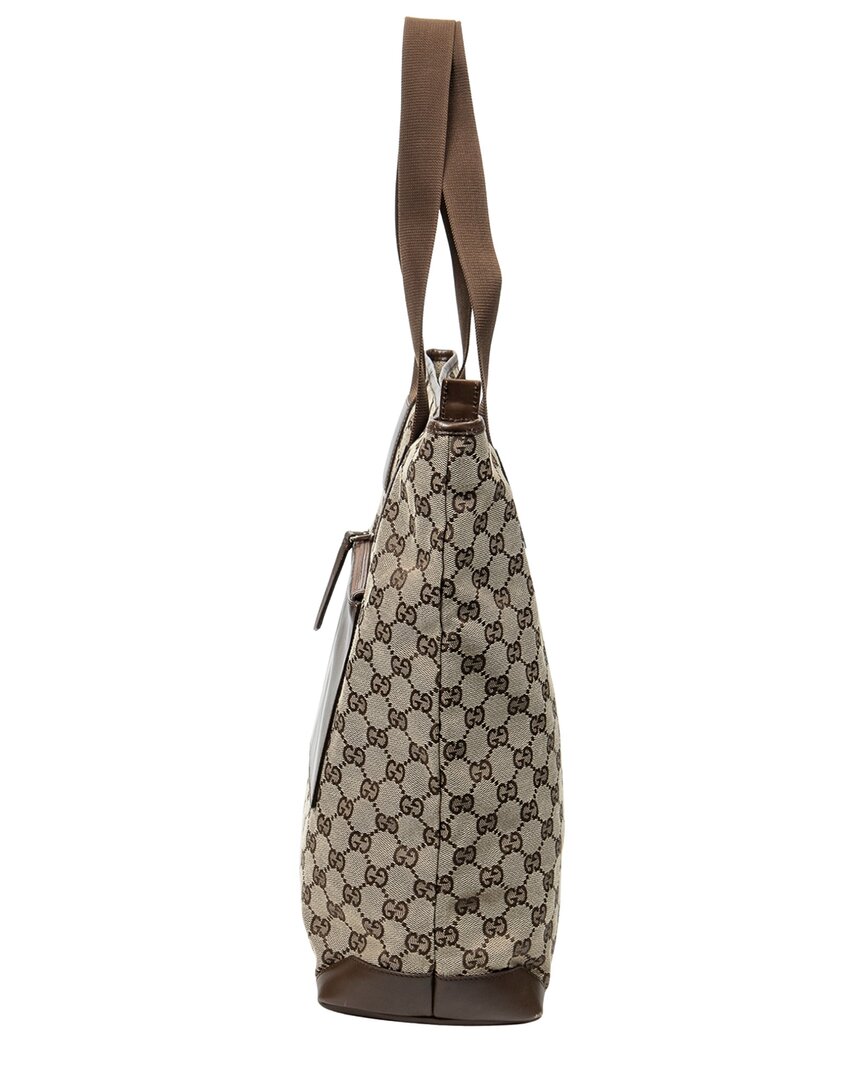Gucci Gucci Beige & Brown Monogrammed Canvas Vertical Zip Tote (Authentic Pre-Loved)