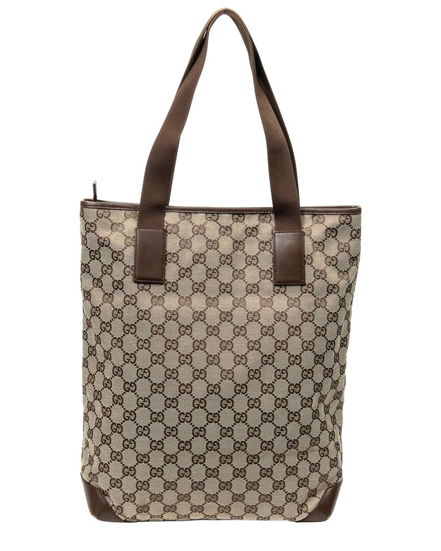 Gucci Gucci Beige & Brown Monogrammed Canvas Vertical Zip Tote (Authentic Pre-Loved)