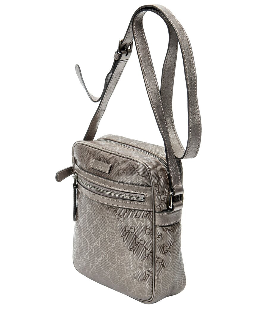 Gucci Gucci Metallic Rose Guccissima Imprint Coated Canvas Zip Crossbody (Authentic