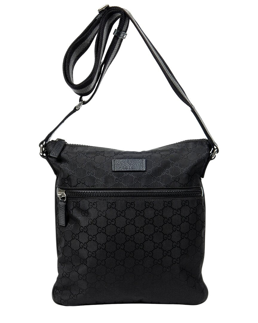 Gucci Gucci Black Monogrammed Nylon Canvas Zip Messenger Crossbody (Authentic Pre-