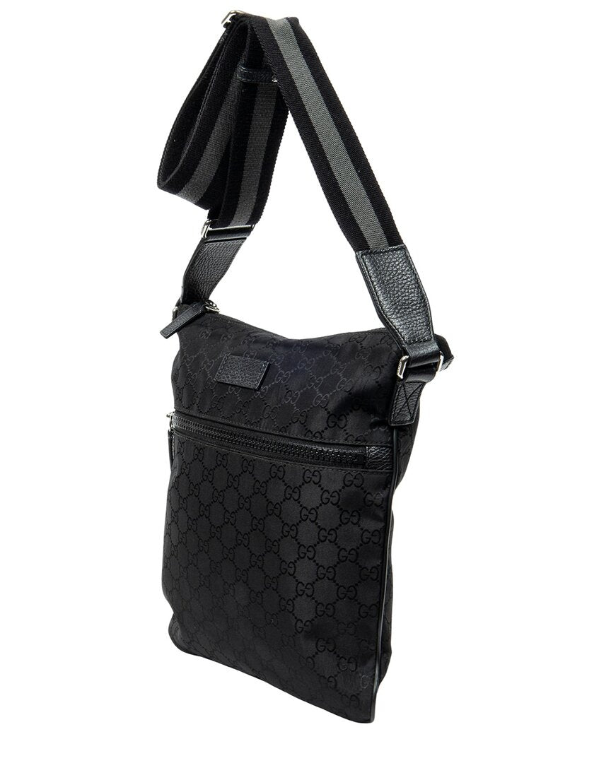 Gucci Gucci Black Monogrammed Nylon Canvas Zip Messenger Crossbody (Authentic Pre-
