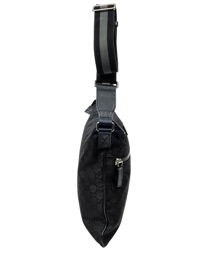 Gucci Gucci Black Monogrammed Nylon Canvas Zip Messenger Crossbody (Authentic Pre-