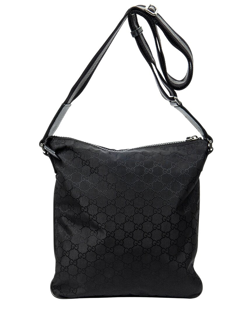Gucci Gucci Black Monogrammed Nylon Canvas Zip Messenger Crossbody (Authentic Pre-