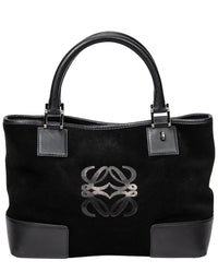 Loewe Loewe Black Suede Leather Anagram Open Tote (Authentic Pre-Loved)