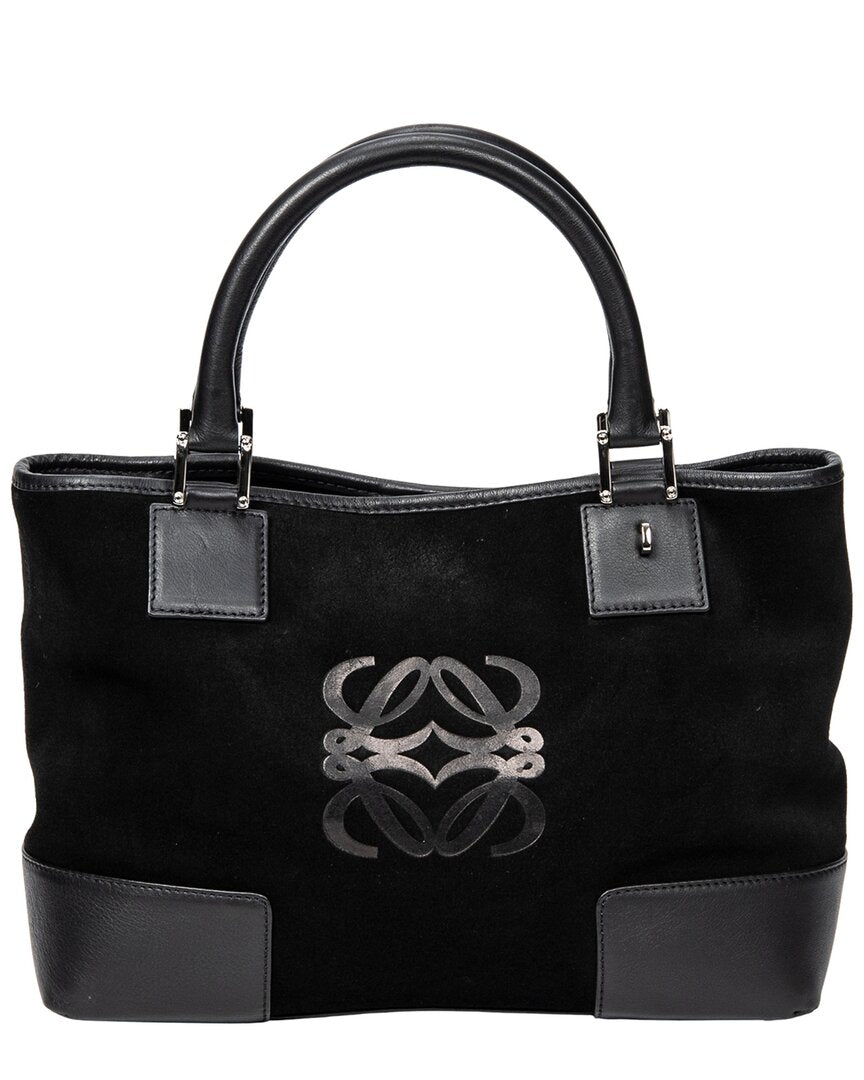Loewe Loewe Black Suede Leather Anagram Open Tote (Authentic Pre-Loved)