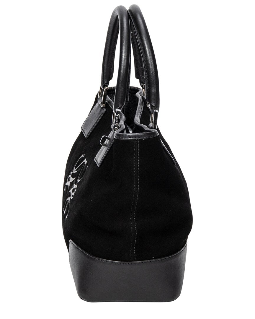Loewe Loewe Black Suede Leather Anagram Open Tote (Authentic Pre-Loved)