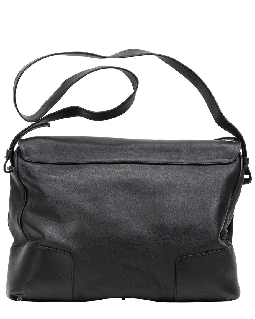 Loewe Loewe Black Grained Calfskin Leather Front Zip Messenger Bag (Authentic Pre-