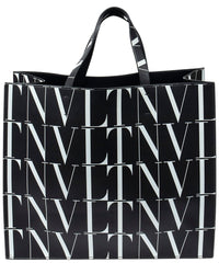 Valentino Valentino Black & White Logo Print Smooth Leather Large Vltn Times Tote
