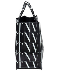 Valentino Valentino Black & White Logo Print Smooth Leather Large Vltn Times Tote