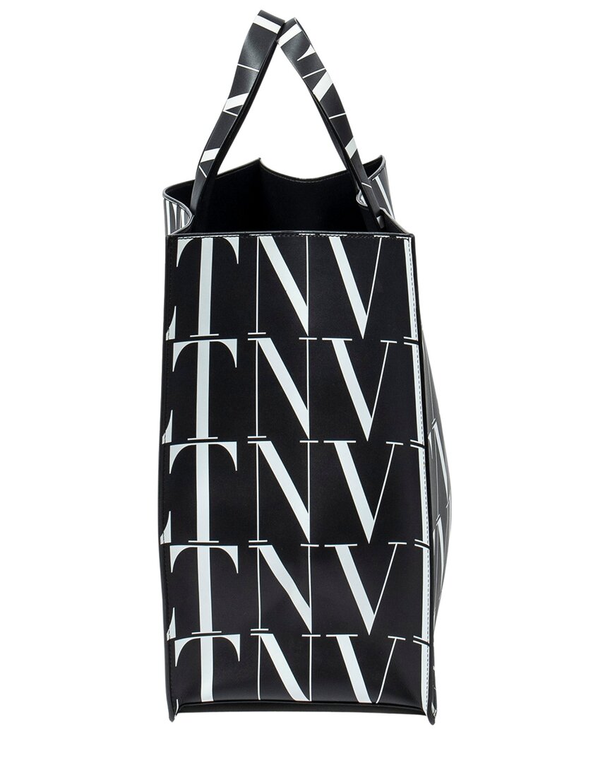 Valentino Valentino Black & White Logo Print Smooth Leather Large Vltn Times Tote