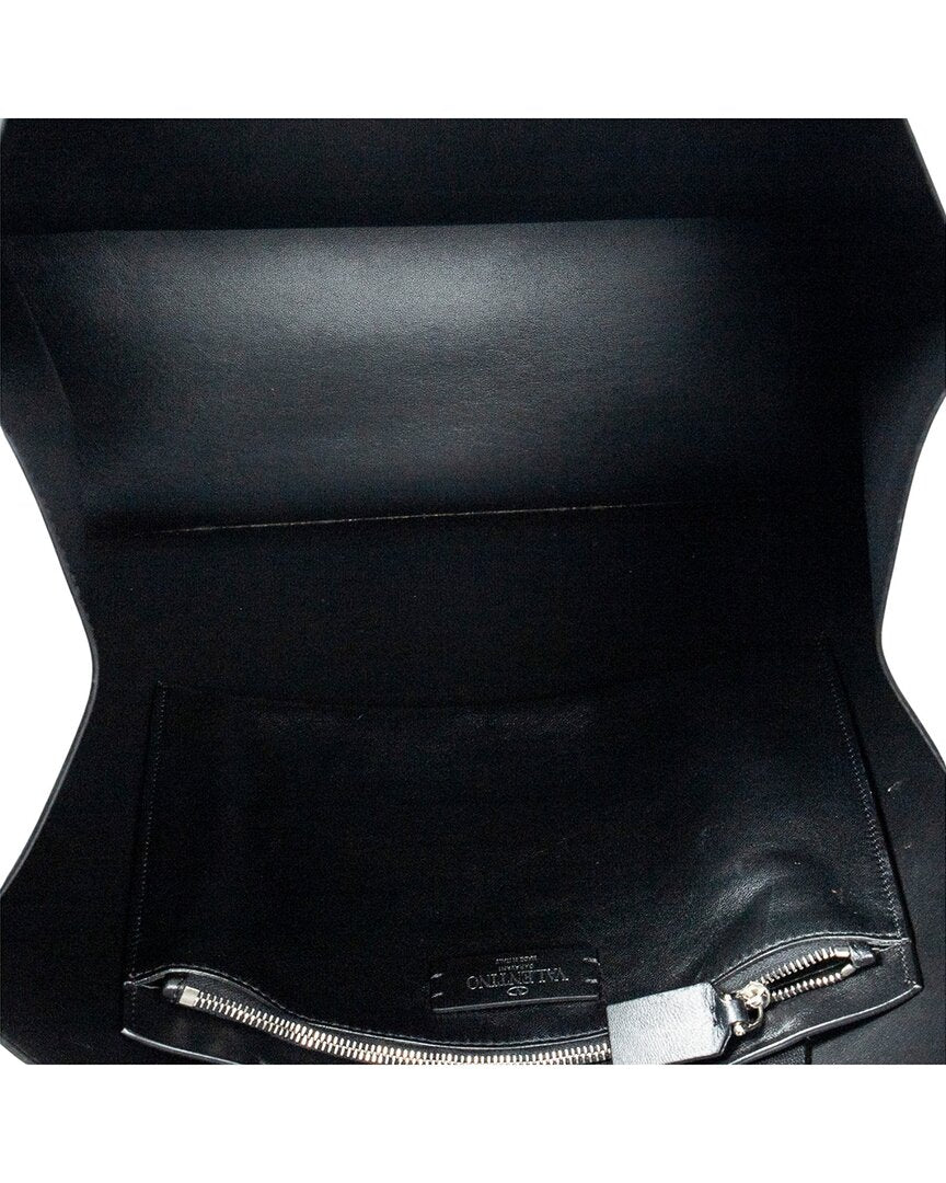 Valentino Valentino Black & White Logo Print Smooth Leather Large Vltn Times Tote