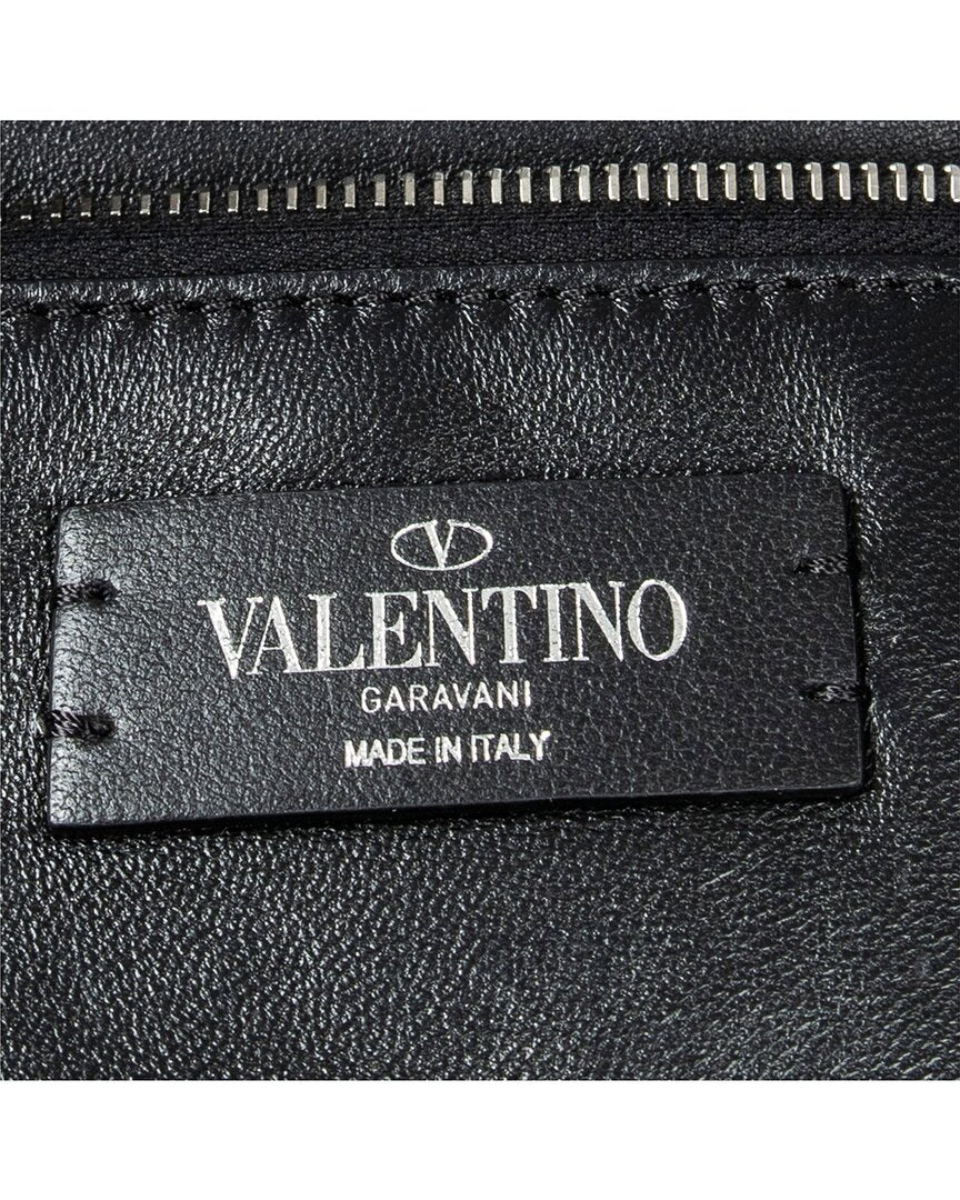 Valentino Valentino Black & White Logo Print Smooth Leather Large Vltn Times Tote