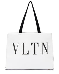 Valentino Valentino White & Black Calfskin Leather Logo Shopping Tote (Authentic Pre-
